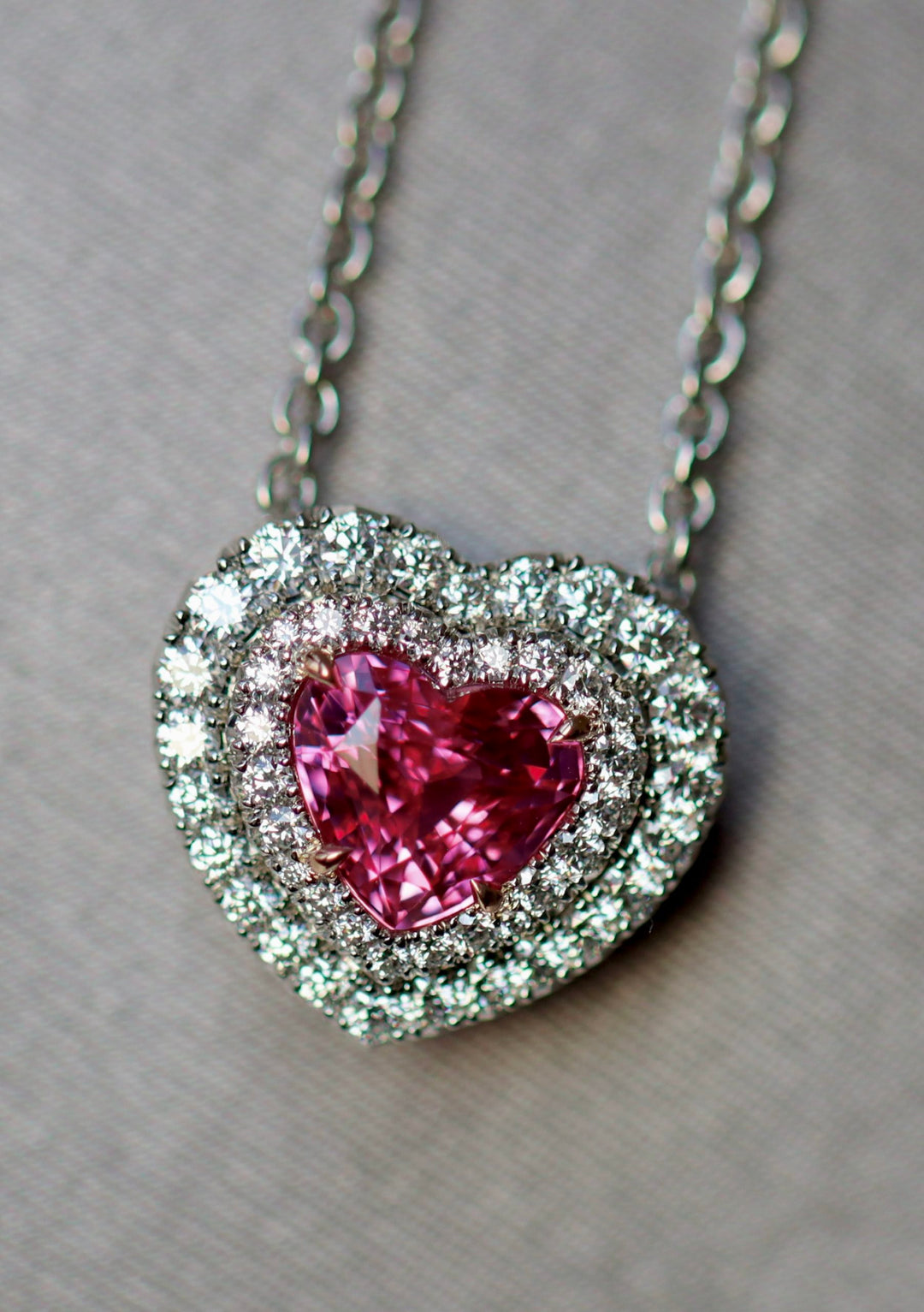 1.29ct Heart Shape Ceylon Pink Sapphire Double Halo Slider Pendant