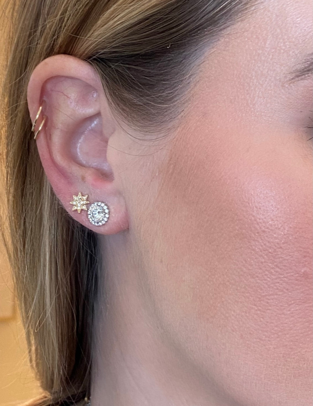 Starburst Diamond Stud Earrings in 14K Gold