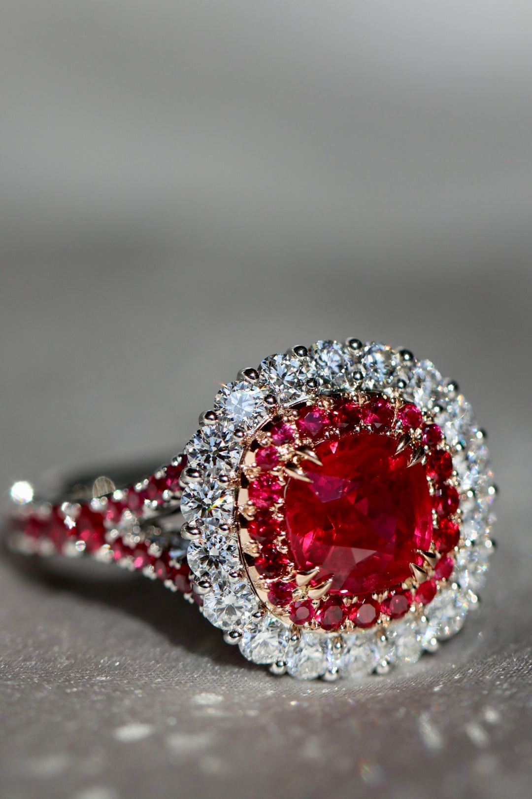 2.11ct Cushion Burmese "Pigeon's Blood" Ruby & Diamond Ring