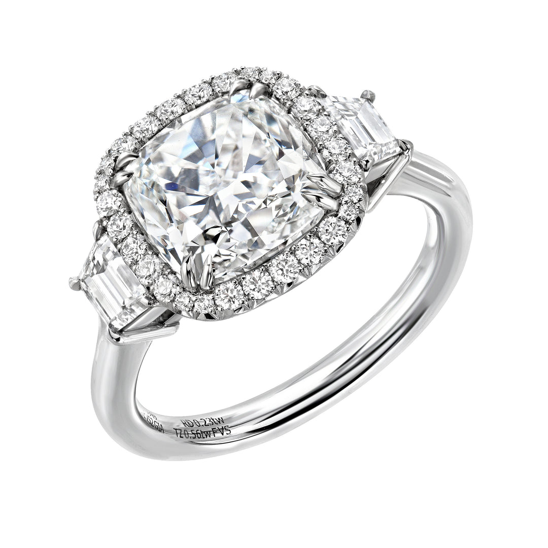 Cushion Brilliant Diamond Halo Three Stone Ring