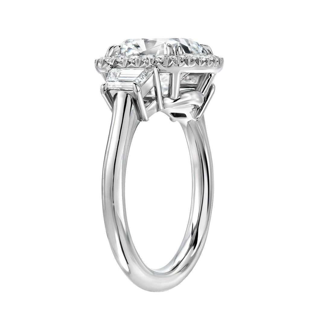 Cushion Brilliant Diamond Halo Three Stone Ring