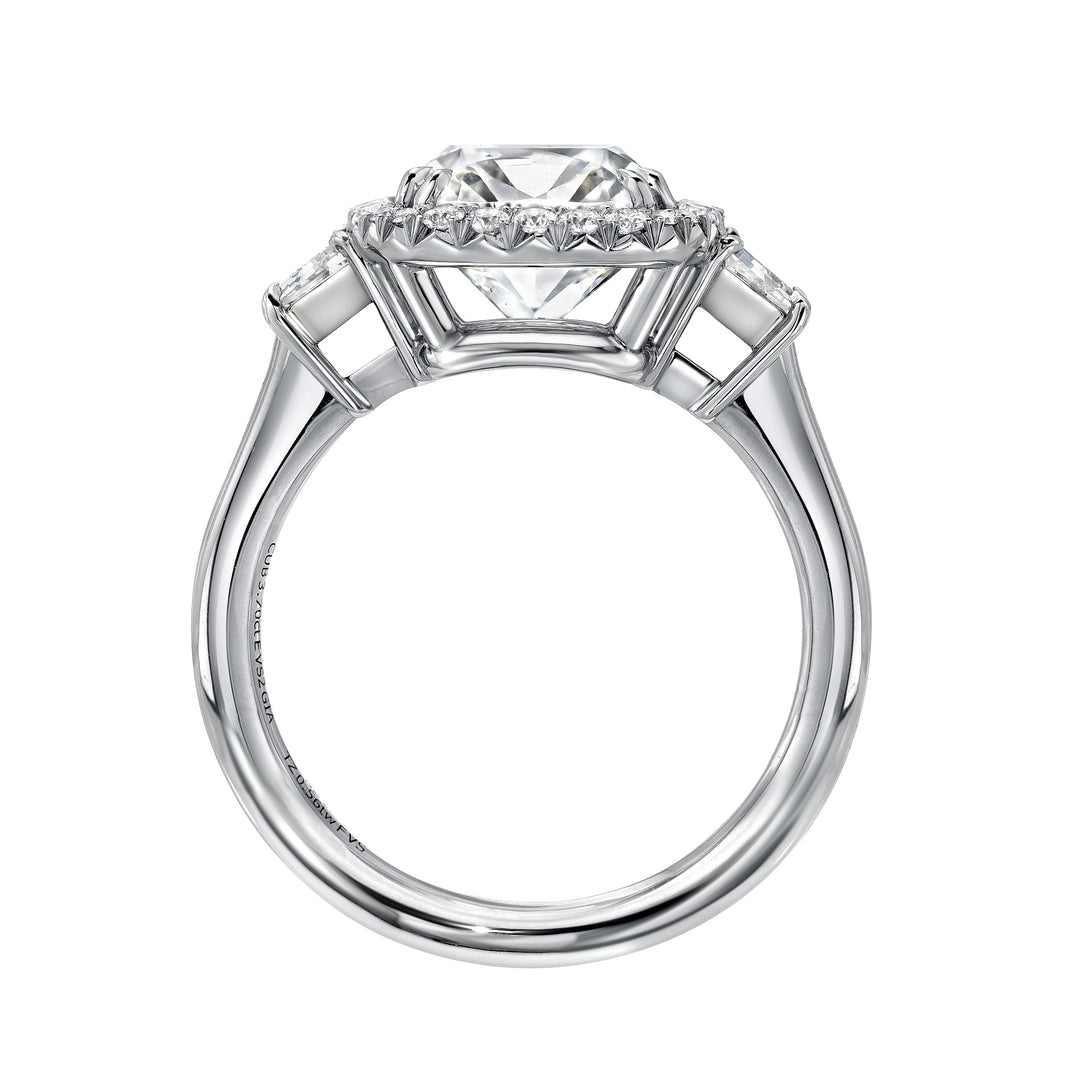 Cushion Brilliant Diamond Halo Three Stone Ring