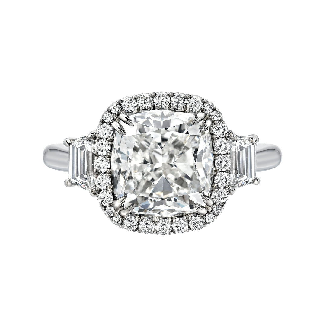 Cushion Brilliant Diamond Halo Three Stone Ring