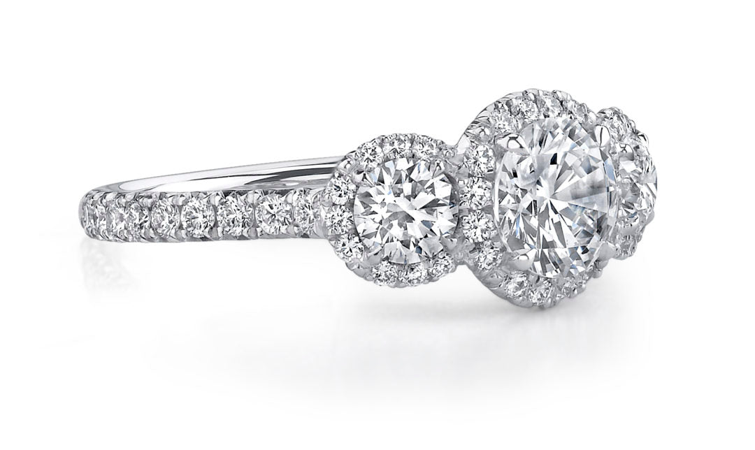 Three Stone Diamond Halo Ring