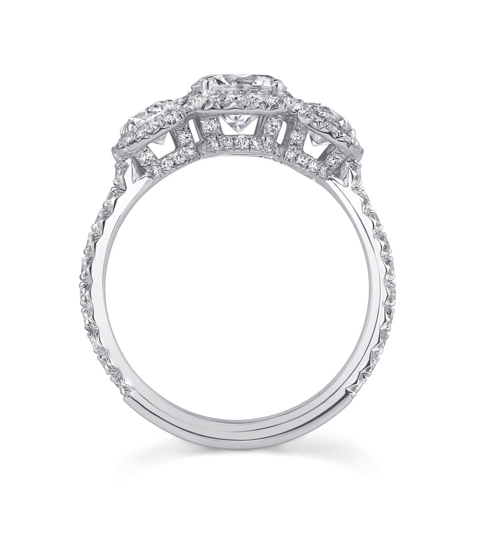 Three Stone Diamond Halo Ring