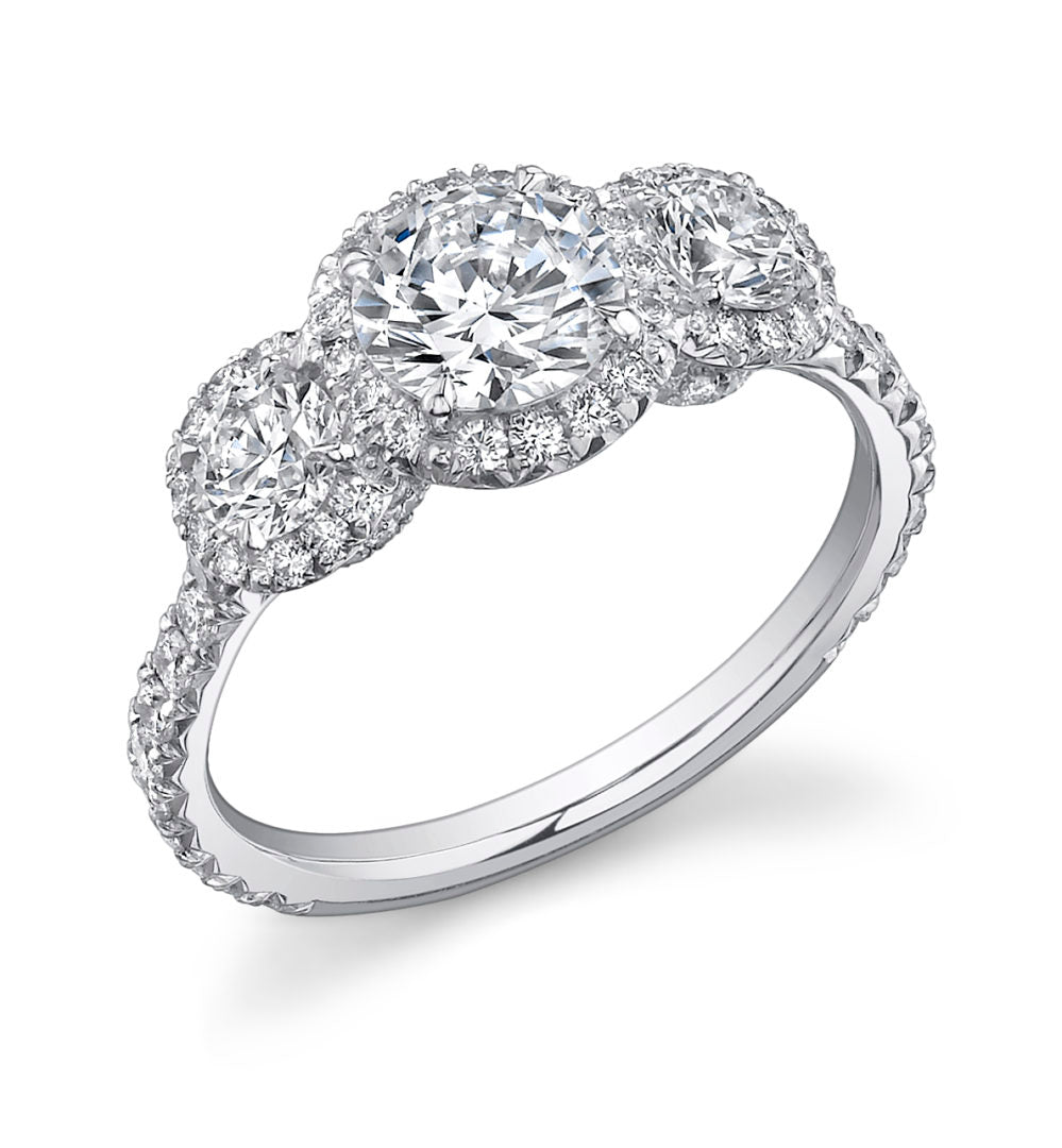 Three Stone Diamond Halo Ring