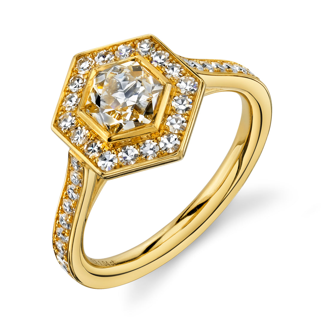 1.04ct Hexagonal Brilliant Diamond 18K Yellow Gold Ring