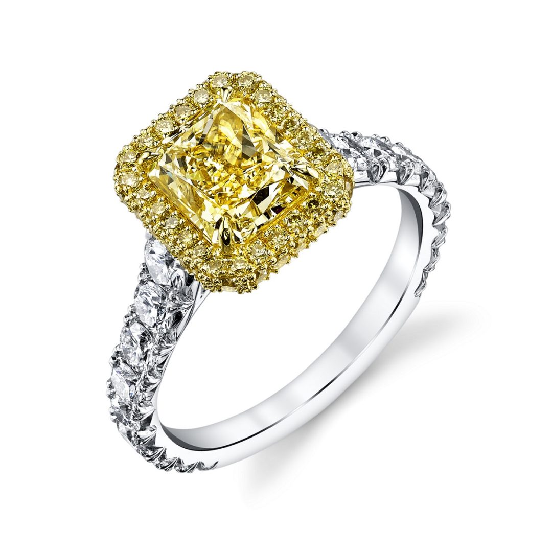 Yellow Diamond Crown with Cathedral Style Platinum Ring