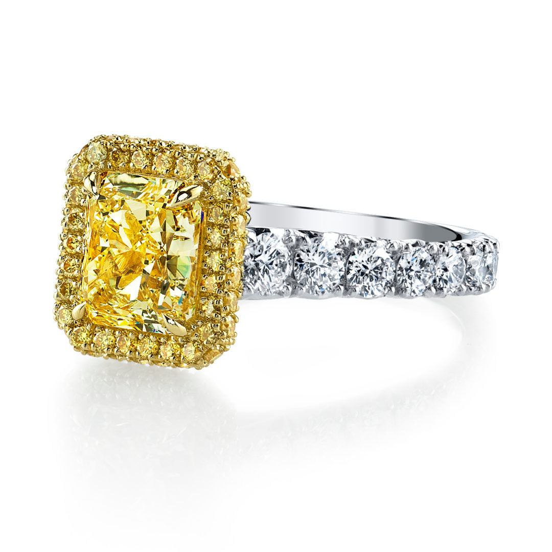 Yellow Diamond Crown with Cathedral Style Platinum Ring