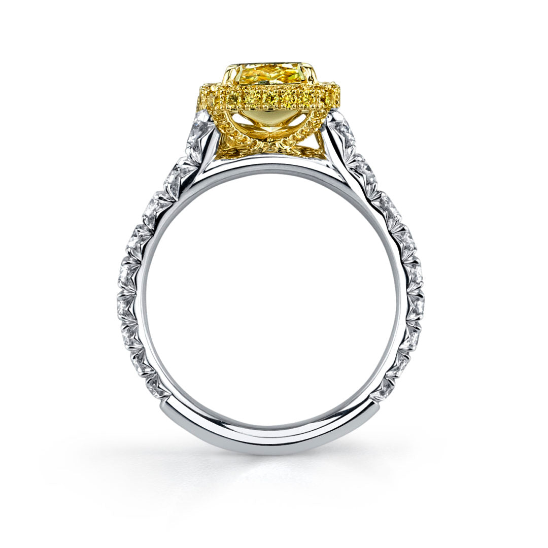 Yellow Diamond Crown with Cathedral Style Platinum Ring