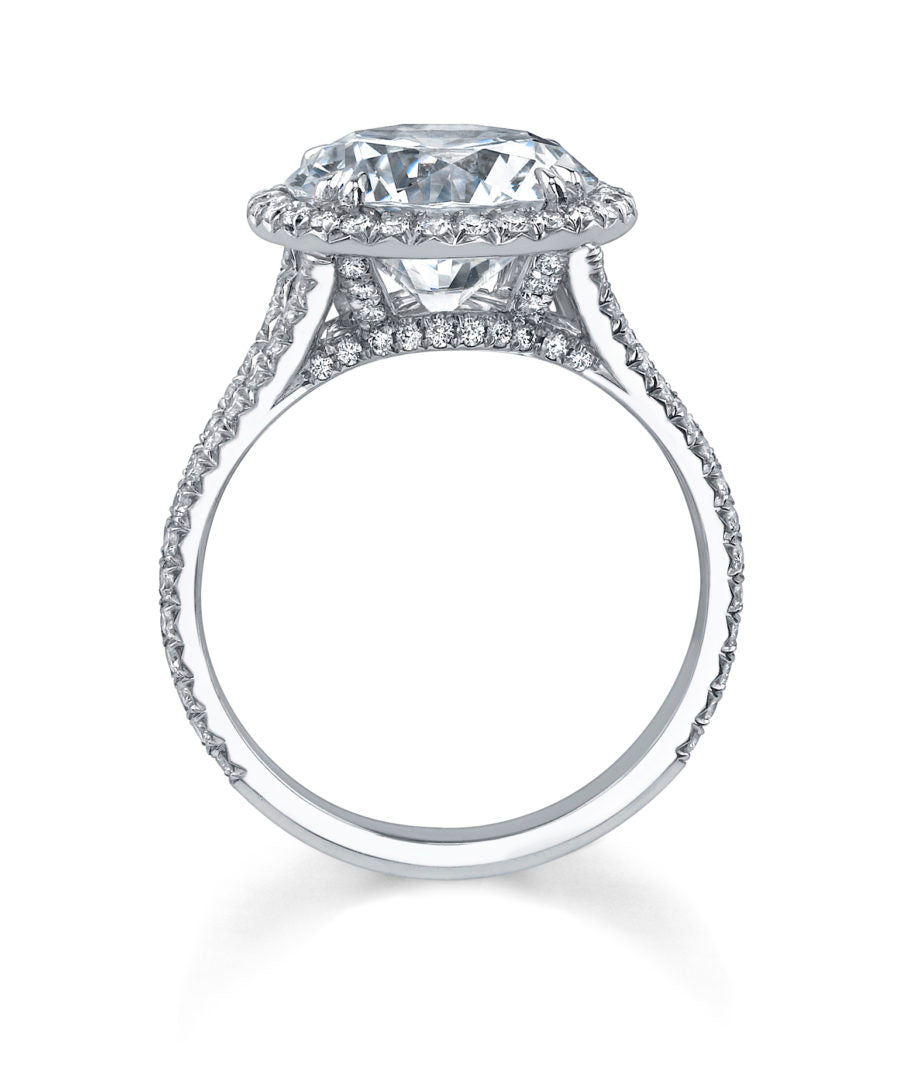 Split Shank Round Halo Diamond Ring