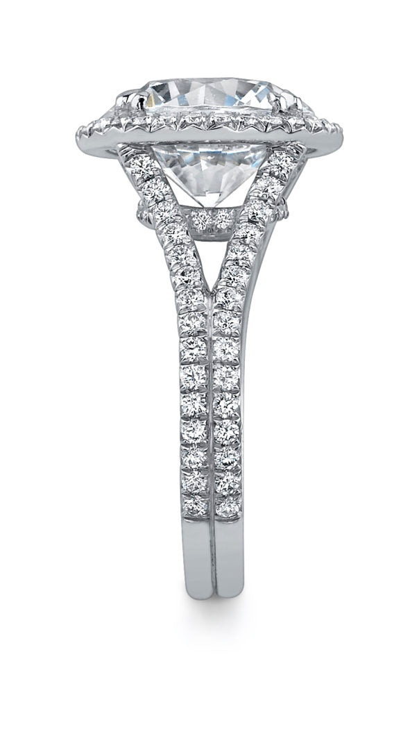 Split Shank Round Halo Diamond Ring