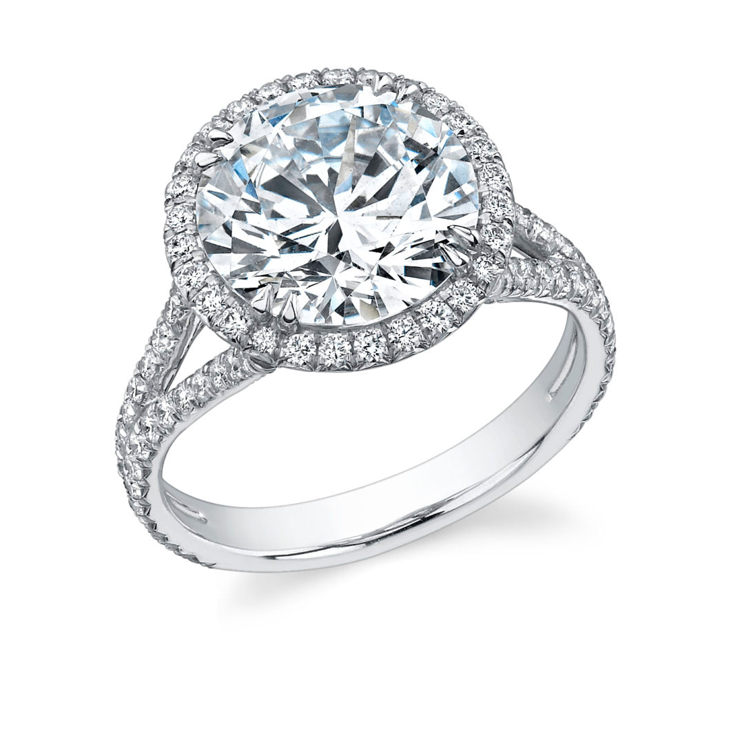 Split Shank Round Halo Diamond Ring