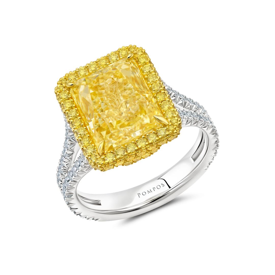 5.01ct Radiant Yellow Diamond Ring in Platinum & 18K Yellow Gold