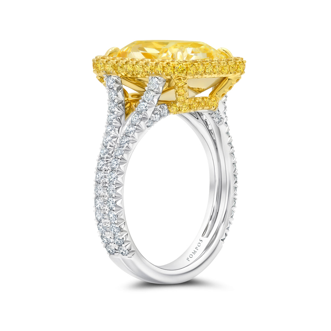 5.01ct Radiant Yellow Diamond Ring in Platinum & 18K Yellow Gold