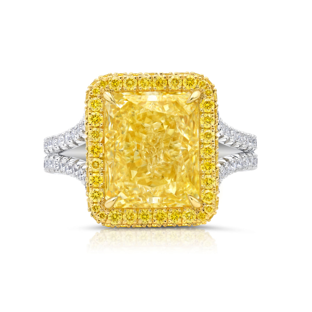 5.01ct Radiant Yellow Diamond Ring in Platinum & 18K Yellow Gold