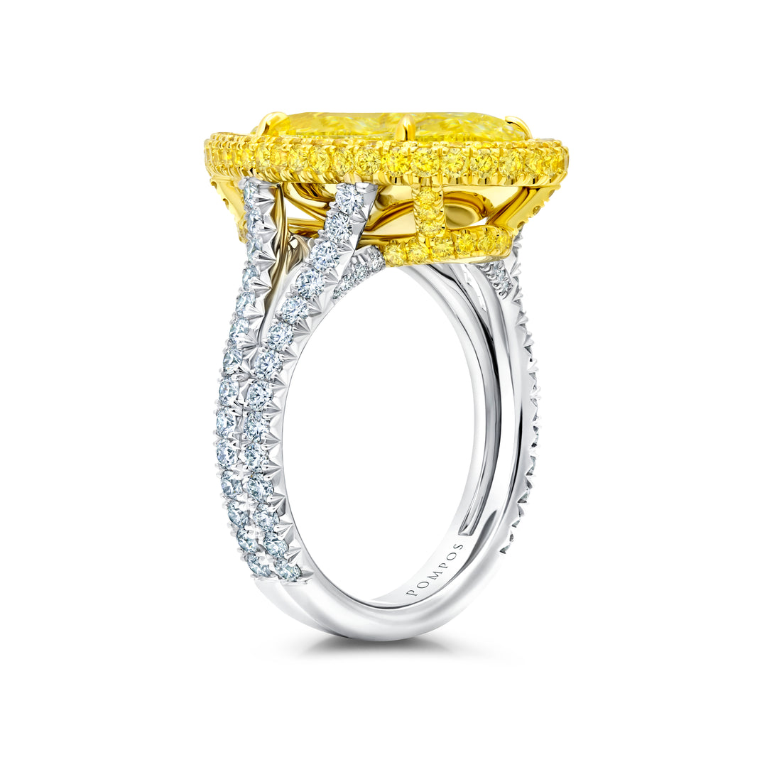 7.02ct Pear Shape Fancy Light Yellow Diamond Ring in Platinum & 18K Yellow Gold