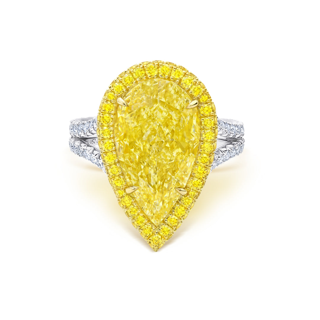 7.02ct Pear Shape Fancy Light Yellow Diamond Ring in Platinum & 18K Yellow Gold