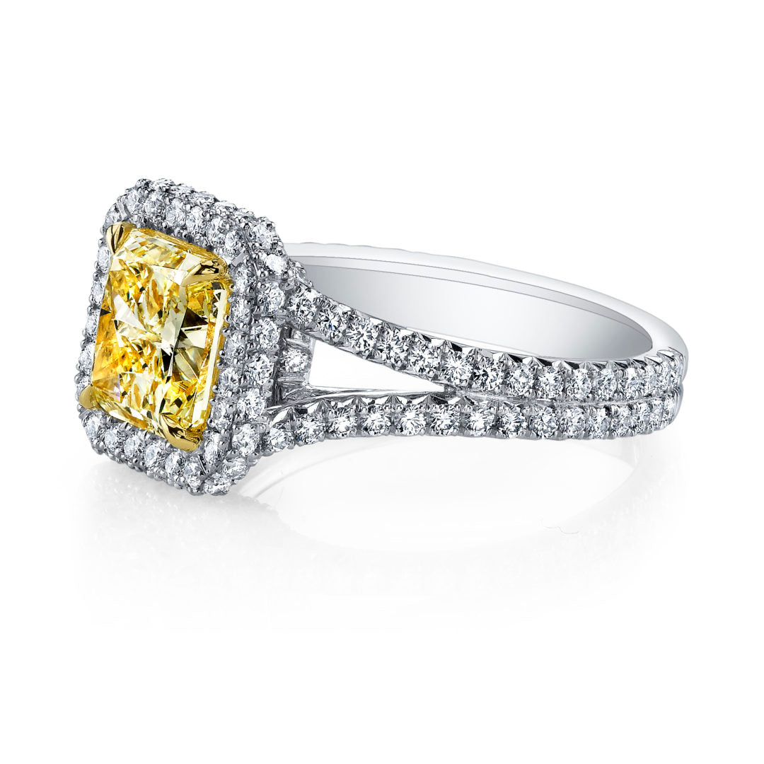 Radiant Fancy Yellow Split Shank Diamond Ring