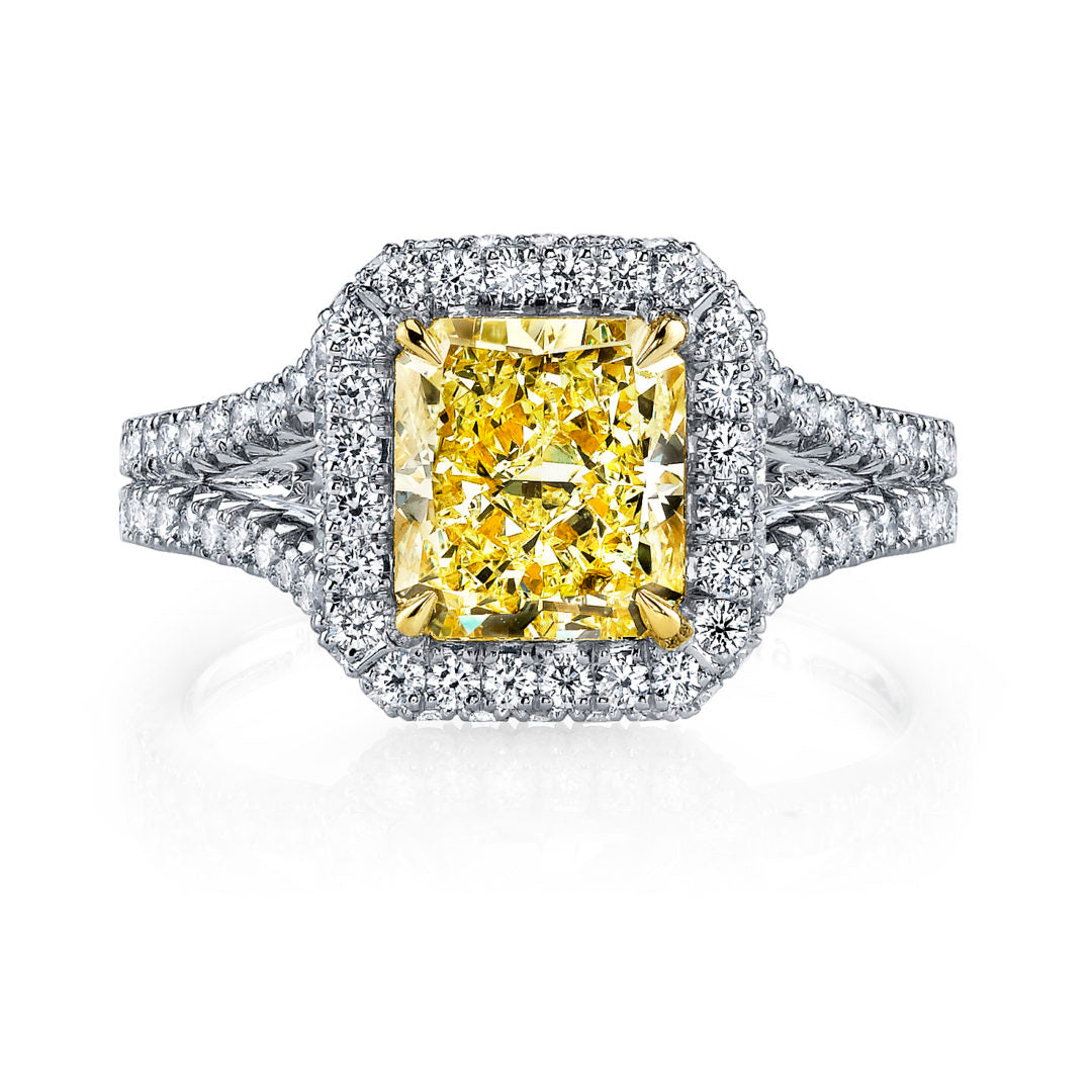 Radiant Fancy Yellow Split Shank Diamond Ring