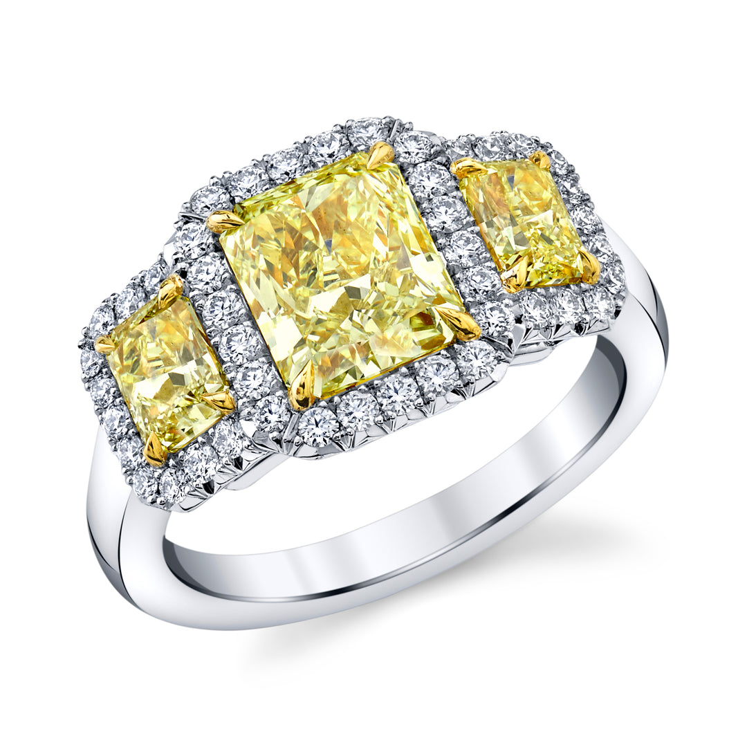 Radiant Fancy Yellow Diamond Three Stone Ring