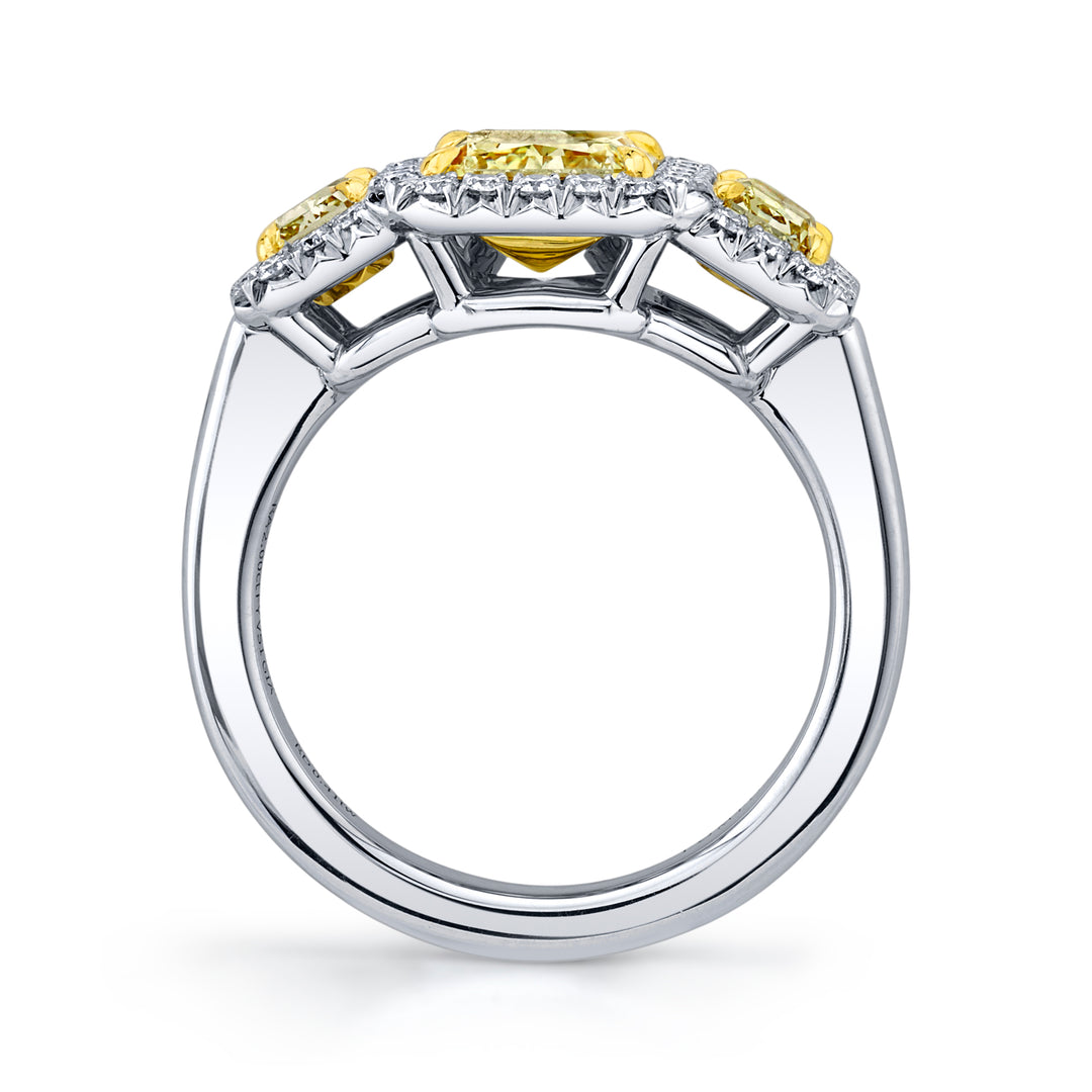 Radiant Fancy Yellow Diamond Three Stone Ring