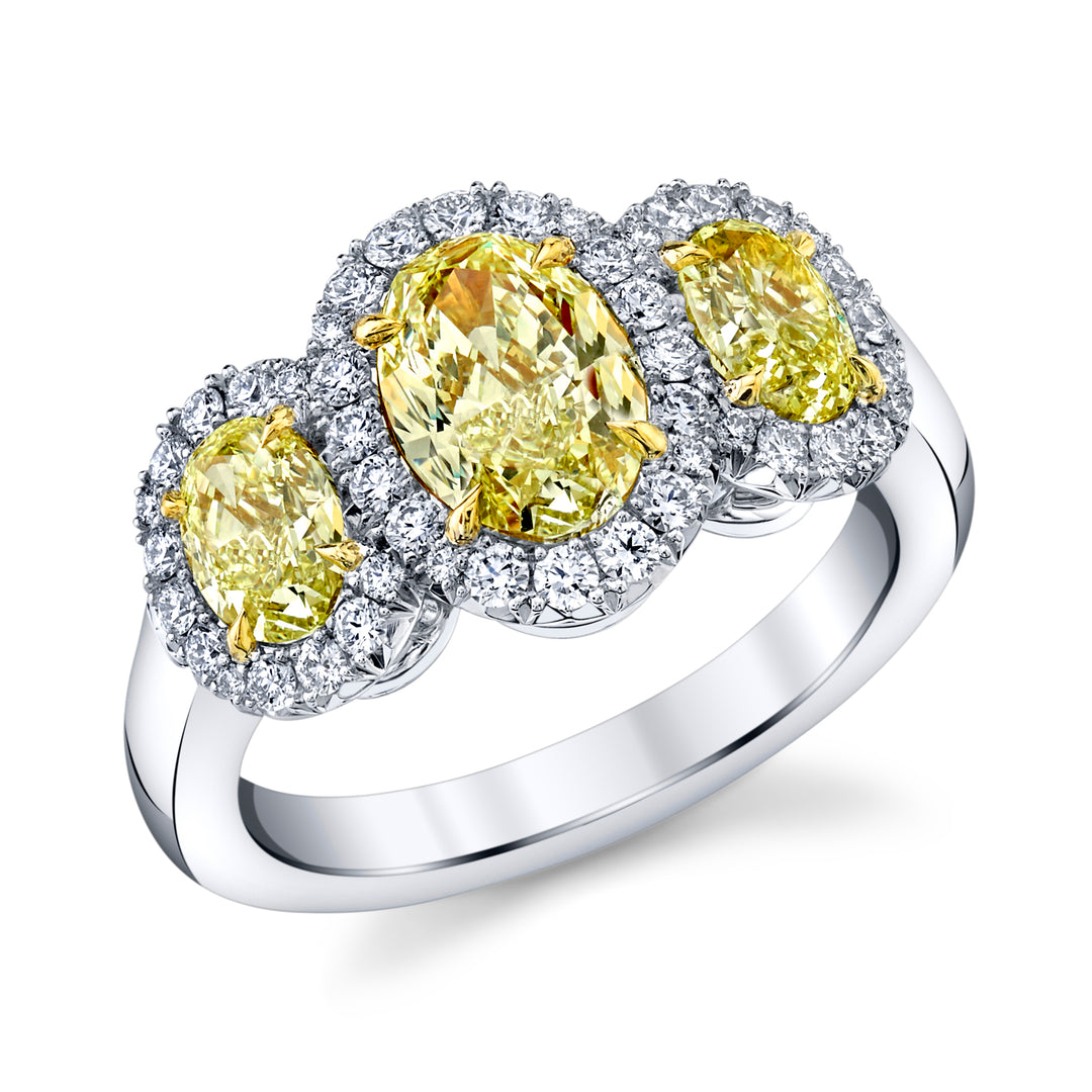 Oval Fancy Yellow Diamond Three Stone Ring