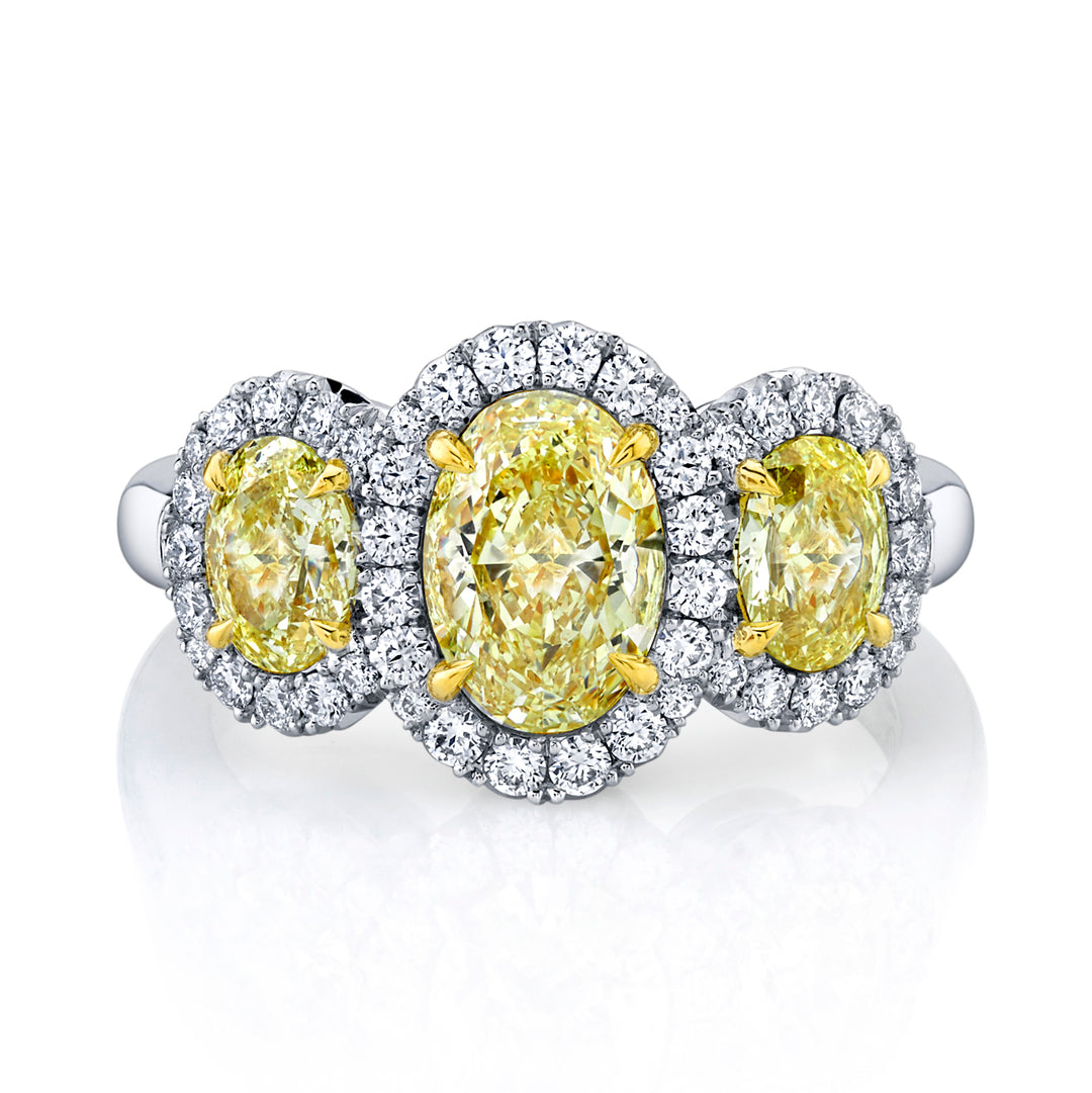 Oval Fancy Yellow Diamond Three Stone Ring