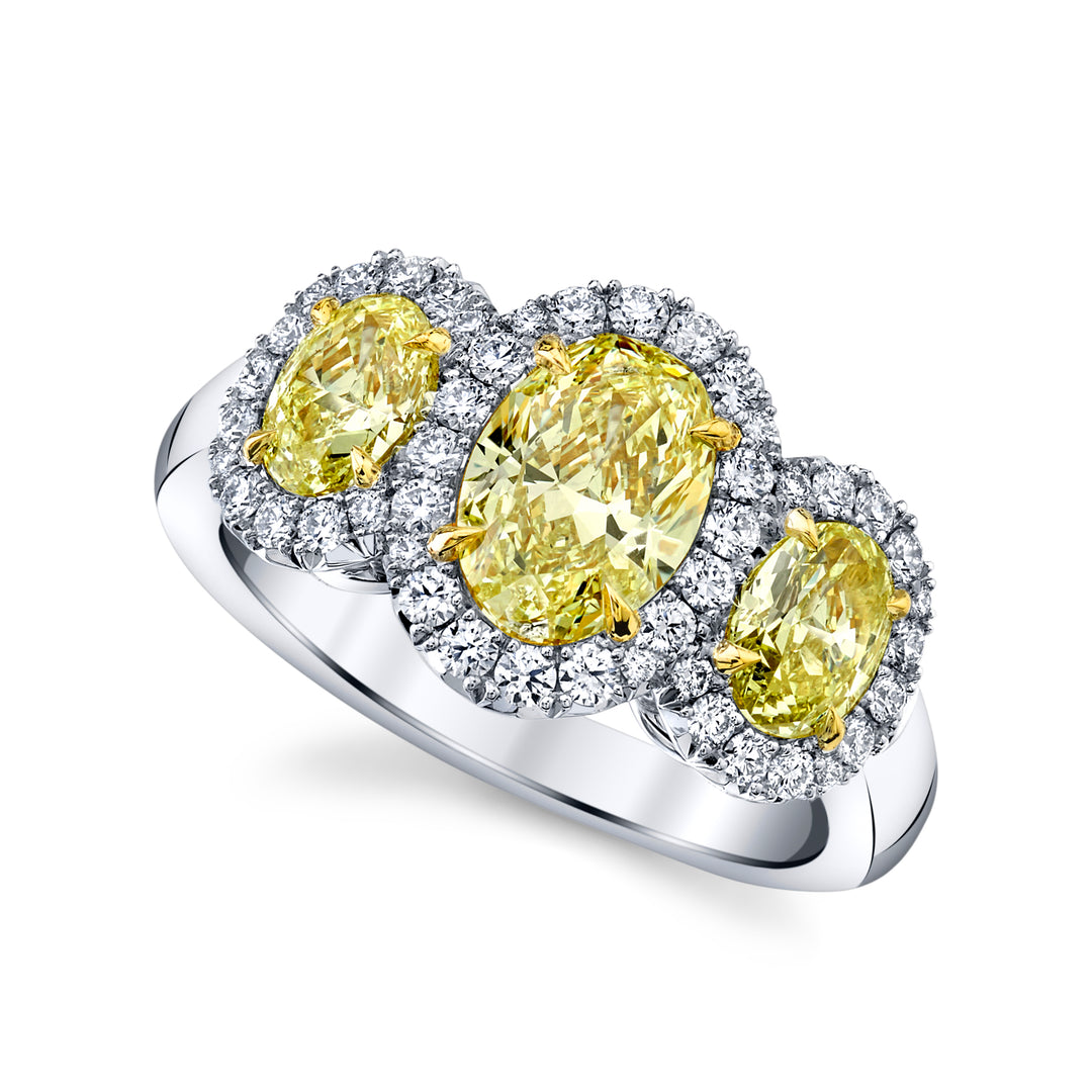 Oval Fancy Yellow Diamond Three Stone Ring