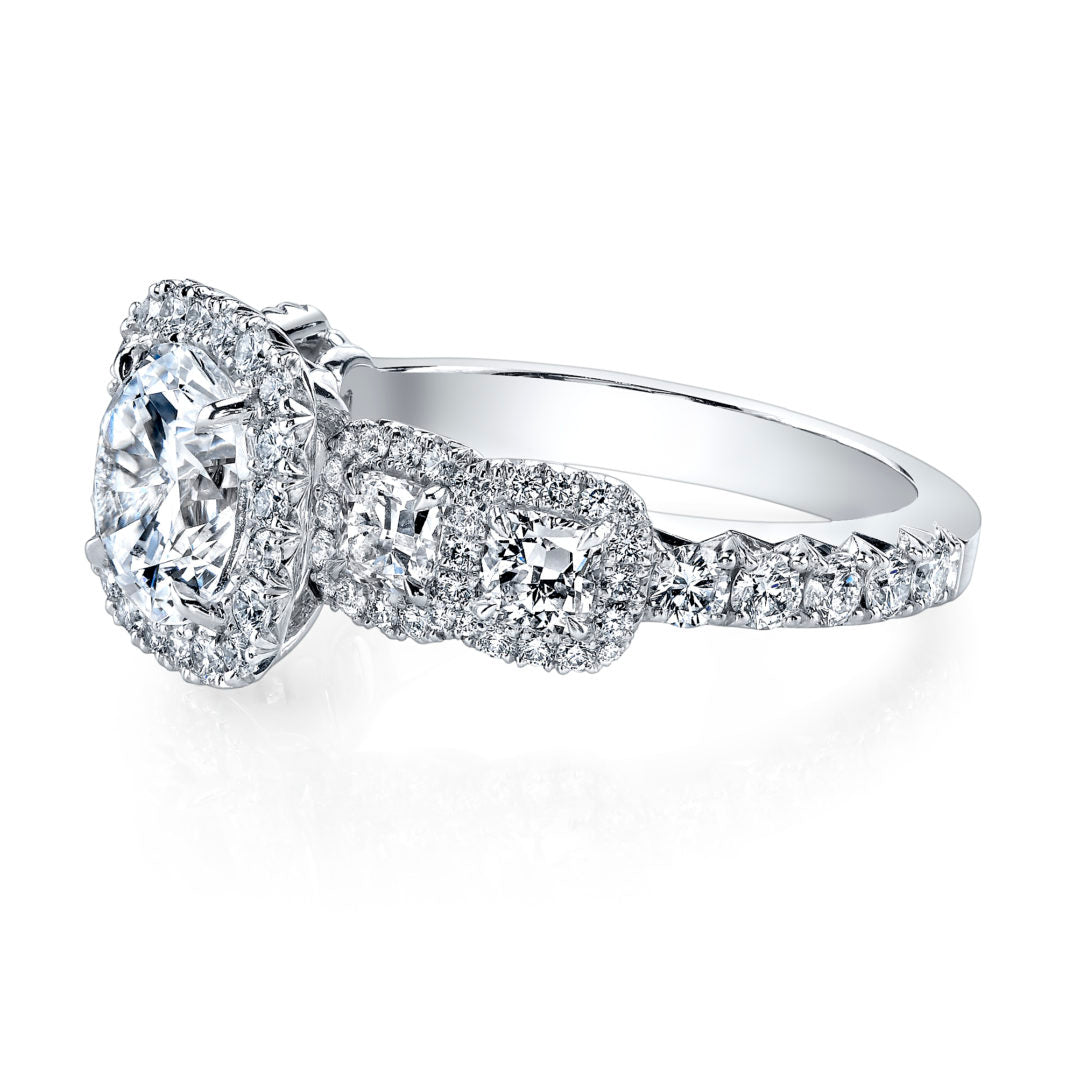 5 Stone Cushion Halo Diamond Ring