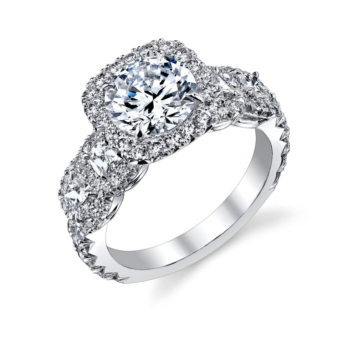 5 Stone Cushion Halo Diamond Ring