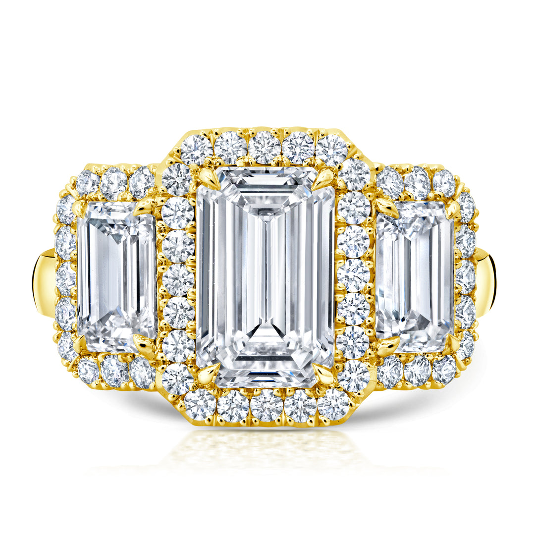 Emerald Cut Diamond Three Stone Ring in 18K Yellow Gold