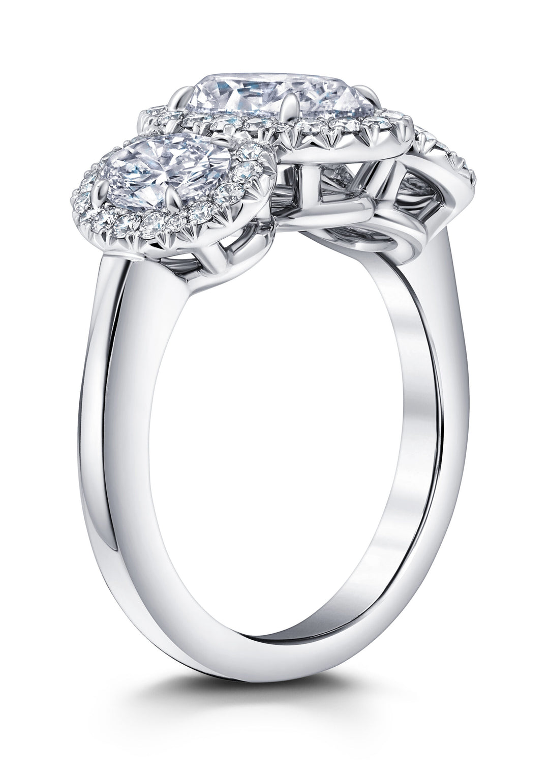 2.01ct Oval Diamond Halo Three Stone Ring in Platinum