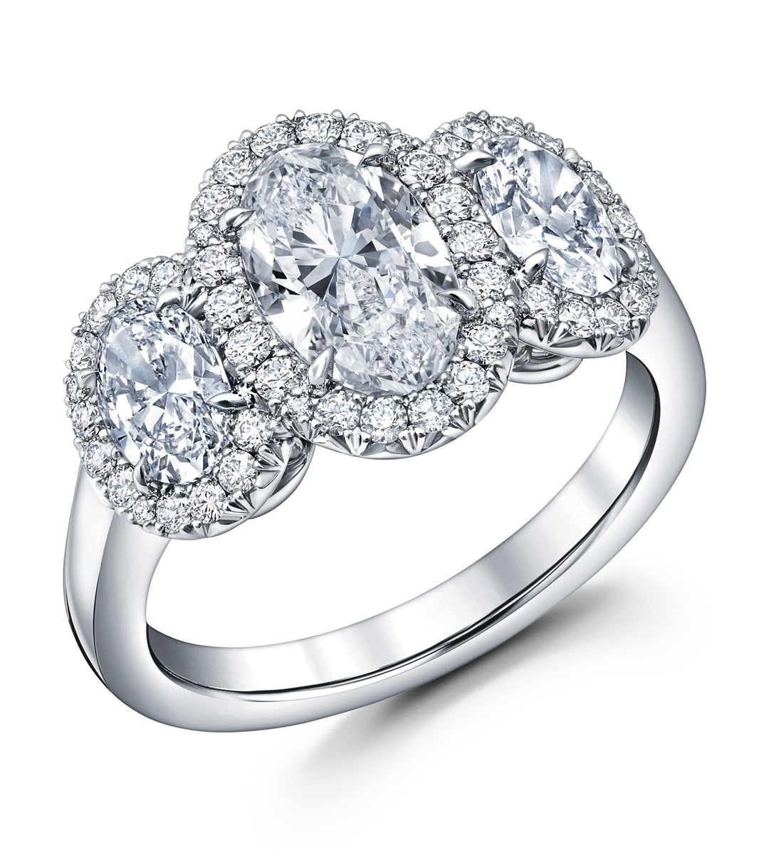 2.01ct Oval Diamond Halo Three Stone Ring in Platinum