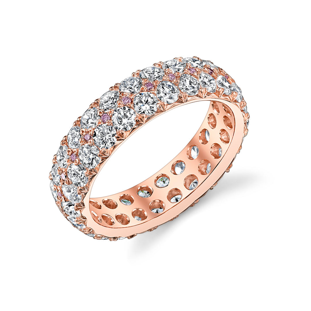 Pink Peek-A-Boo Diamond 18K Rose Gold Eternity Band