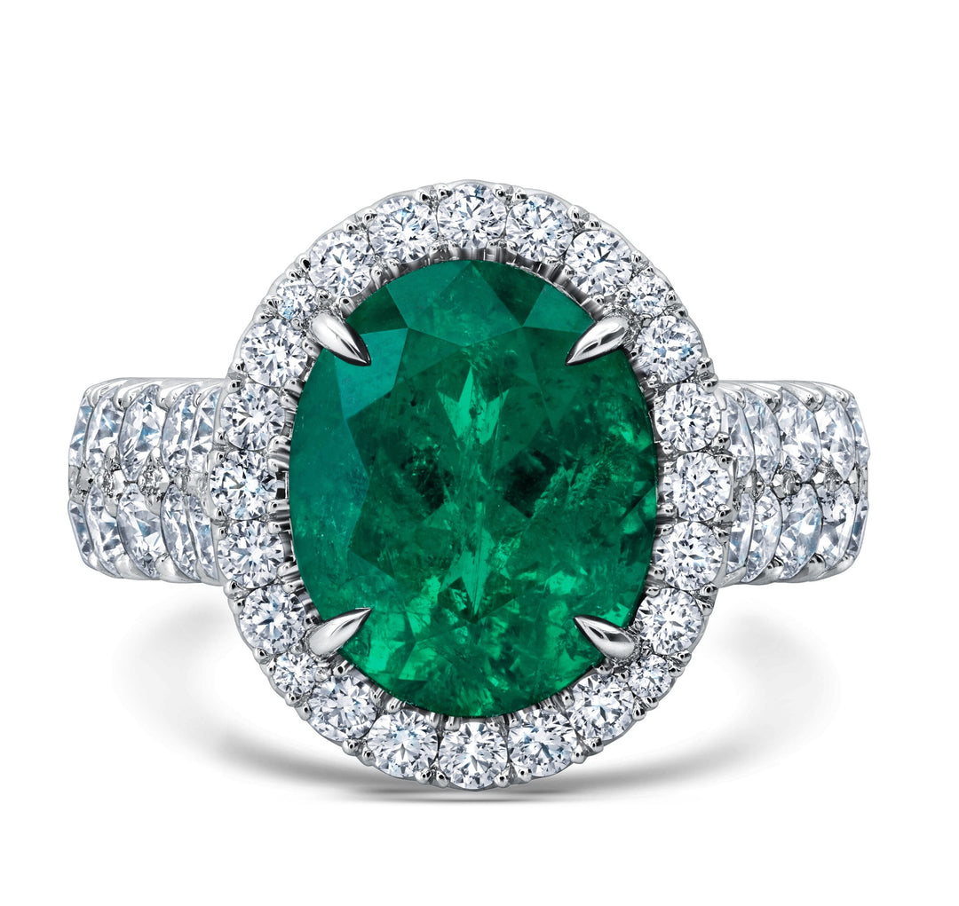 4.19ct Oval Colombian Emerald & Diamond Ring in Platinum