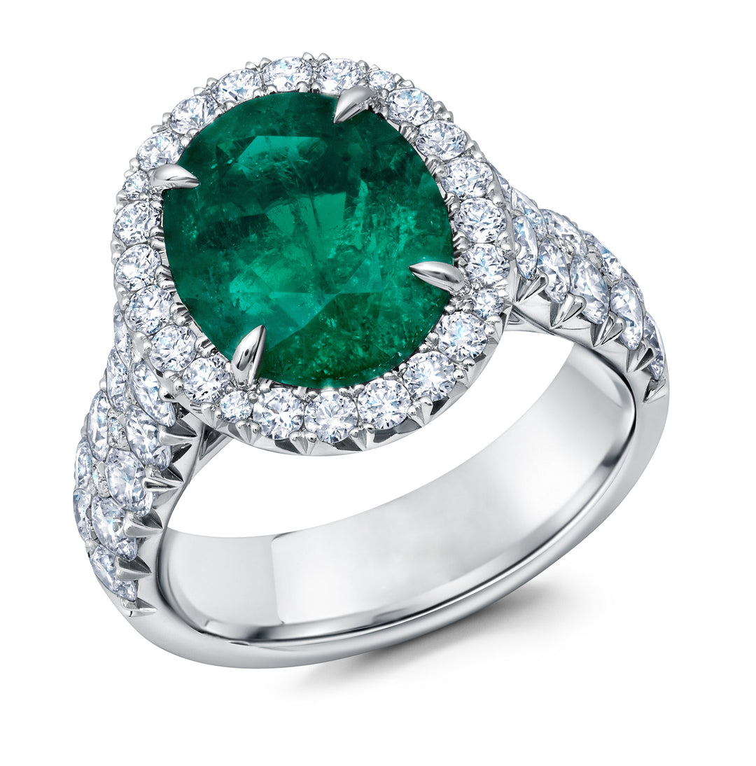 4.19ct Oval Colombian Emerald & Diamond Ring in Platinum