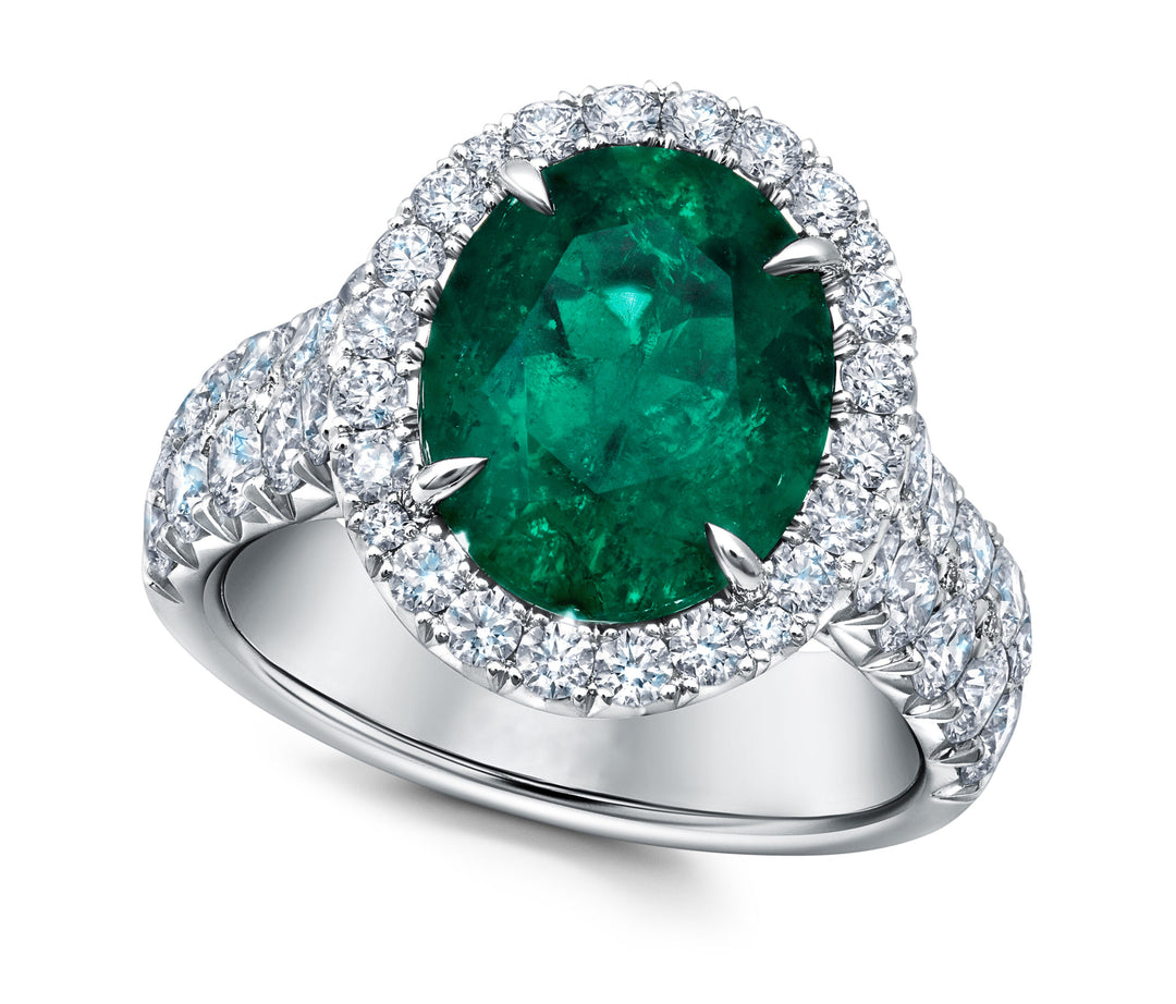 4.19ct Oval Colombian Emerald & Diamond Ring in Platinum