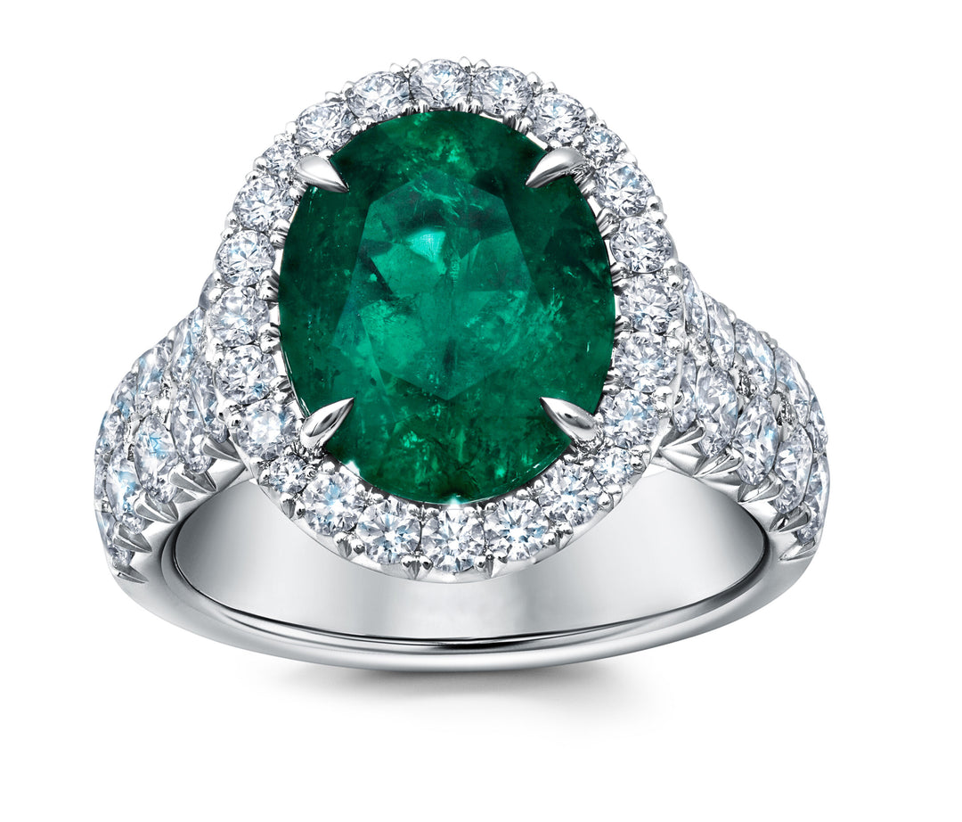 4.19ct Oval Colombian Emerald & Diamond Ring in Platinum