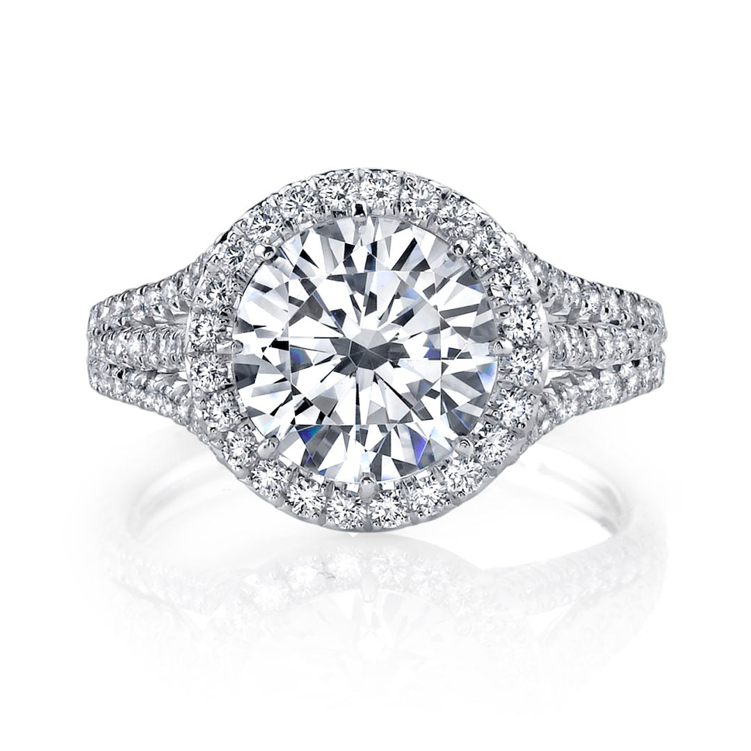 Triple Shank Round Halo Diamond Ring