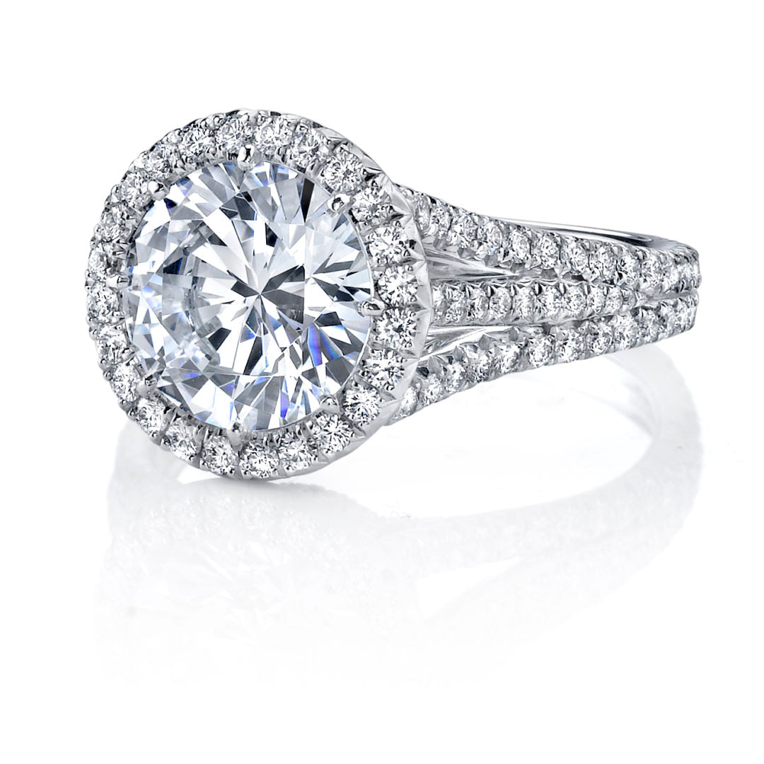 Triple Shank Round Halo Diamond Ring