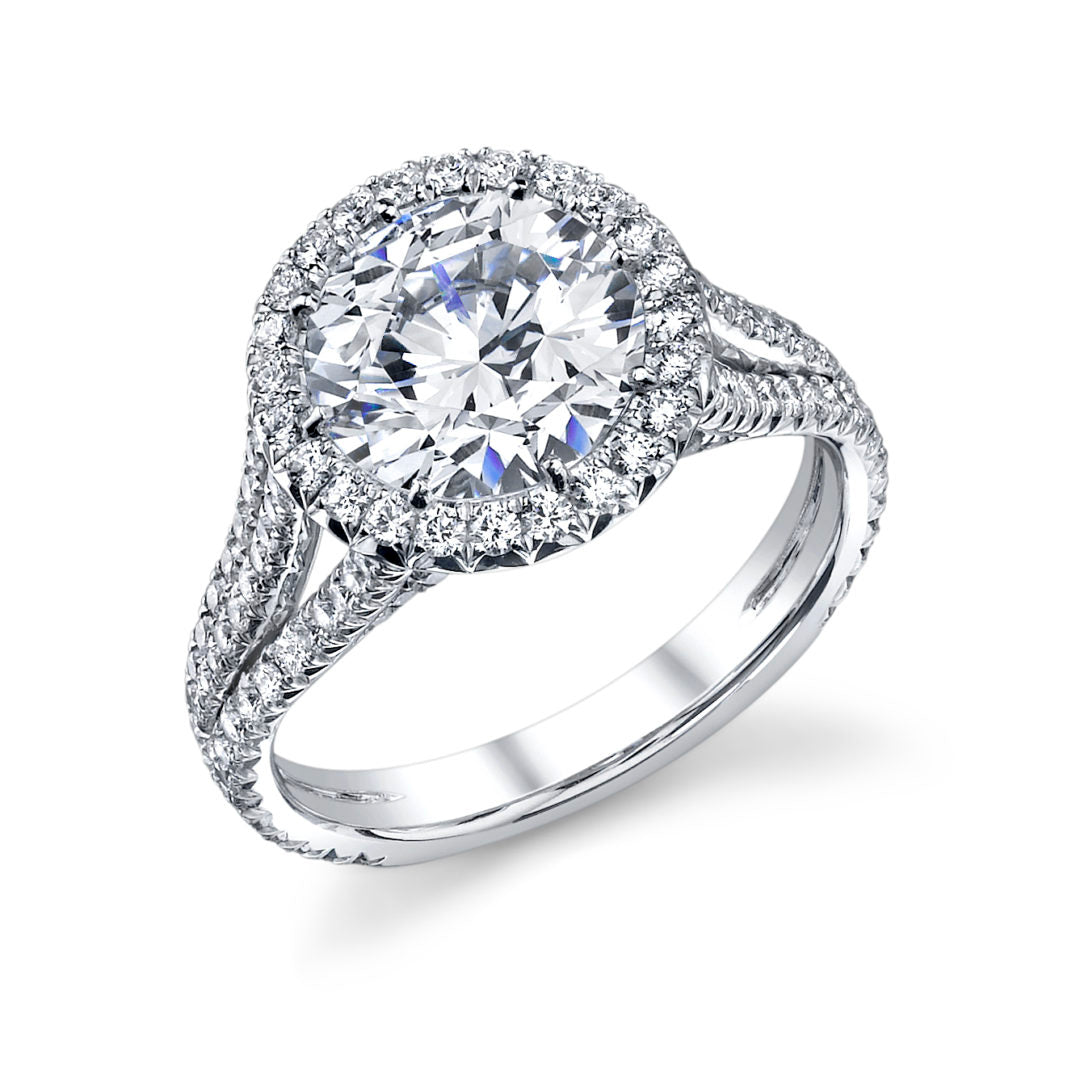 Triple Shank Round Halo Diamond Ring