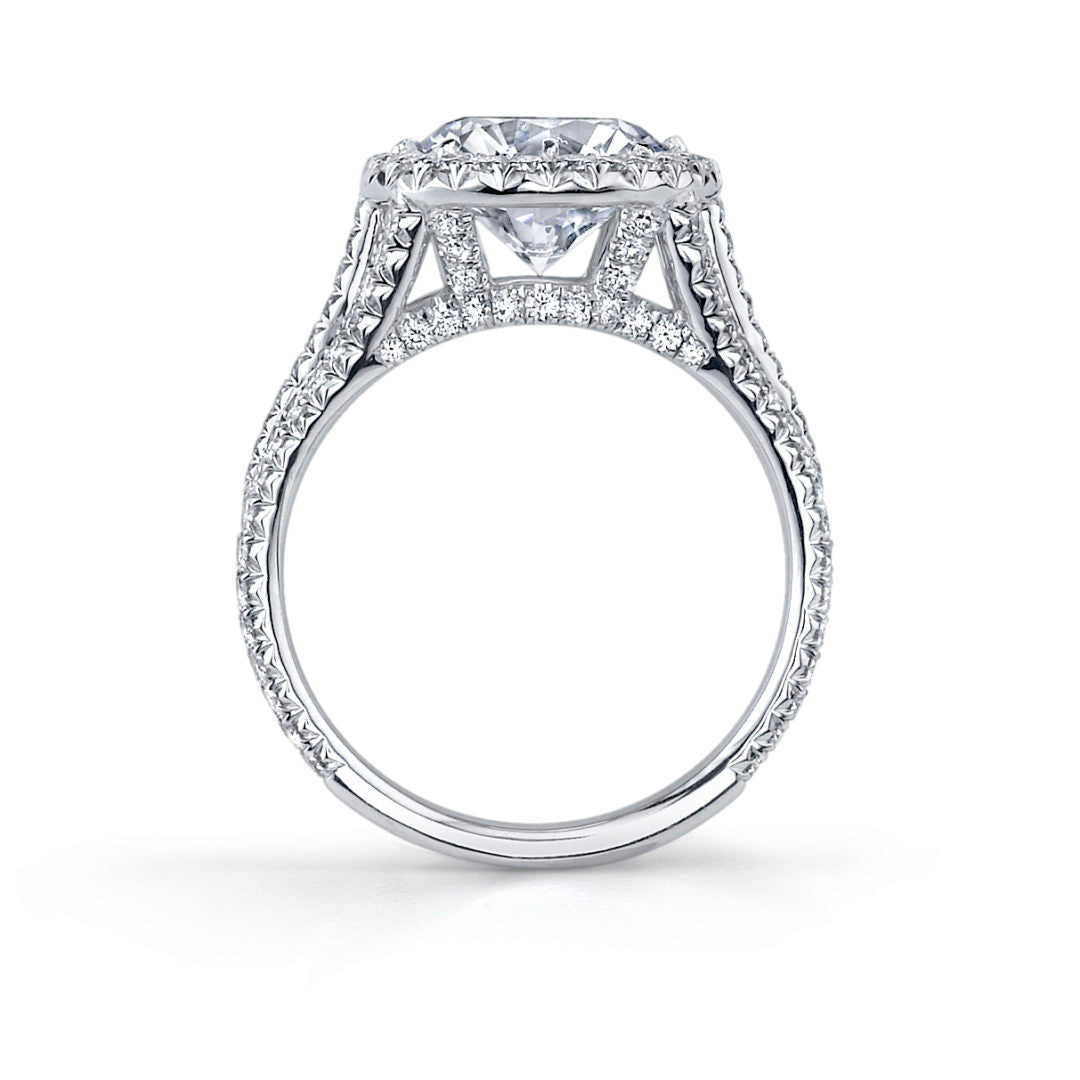 Triple Shank Round Halo Diamond Ring