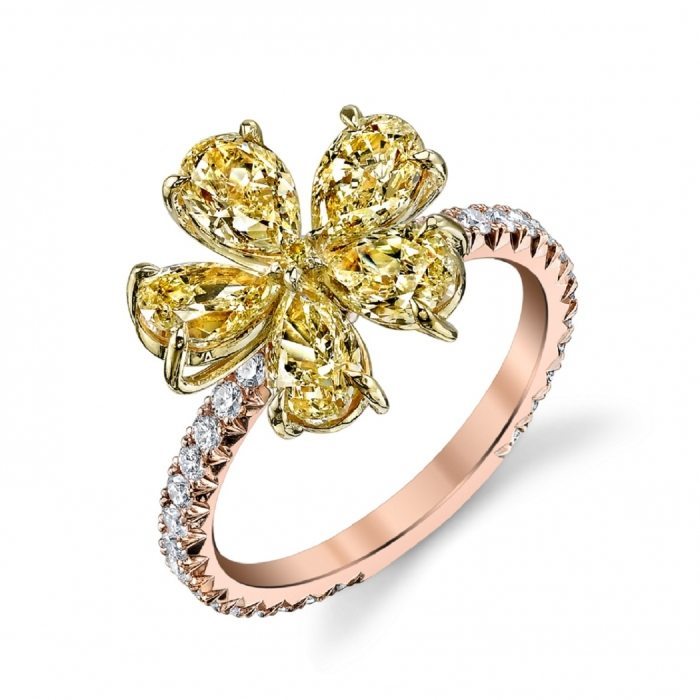 Yellow Diamond Flower Ring