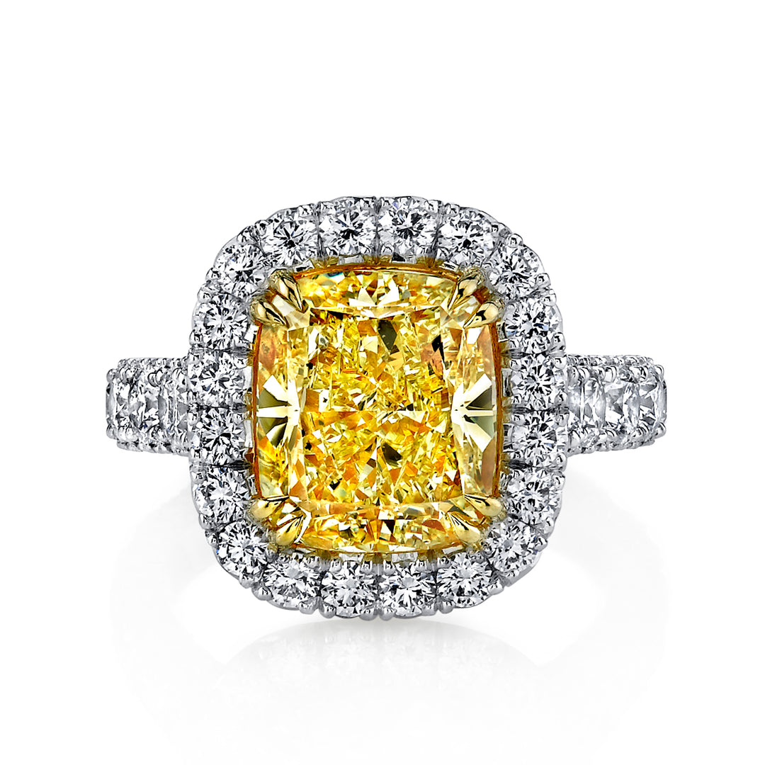 Cushion Cut Fancy Yellow Bold Diamond Ring