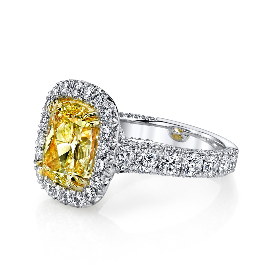 Cushion Cut Fancy Yellow Bold Diamond Ring