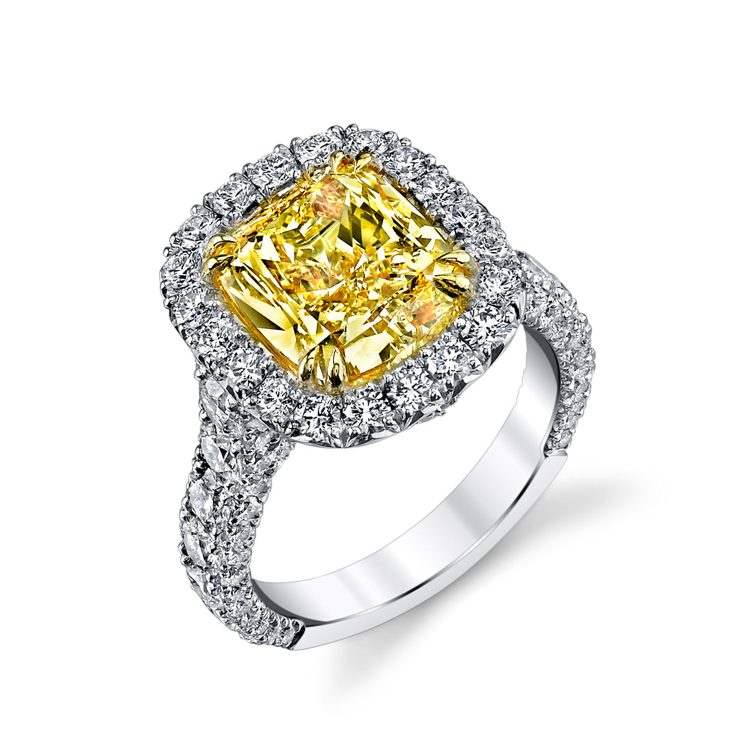 Cushion Cut Fancy Yellow Bold Diamond Ring