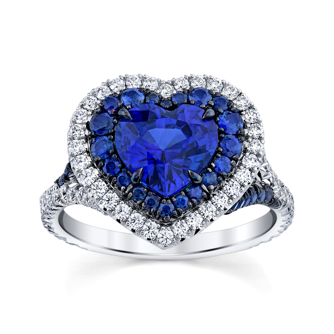 Heart Shaped Sapphire & Diamond Ring