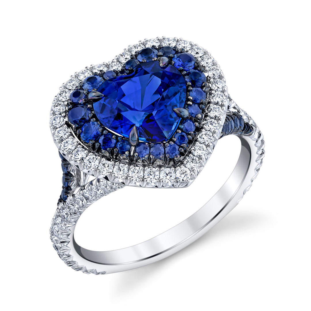 Heart Shaped Sapphire & Diamond Ring