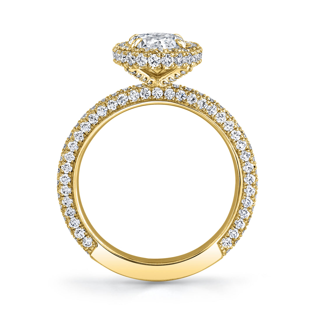 Top & Side Oval Halo Diamond Engagement Ring in 18K Yellow Gold.